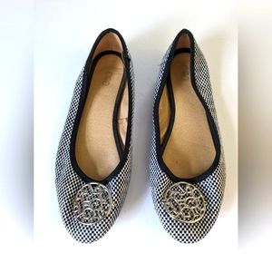 Black & White Tweed Medallion Slides - Sz 9